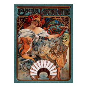 Alphonse Mucha Biscuits Lefevre-Utile Speckled van Perfect Poster
