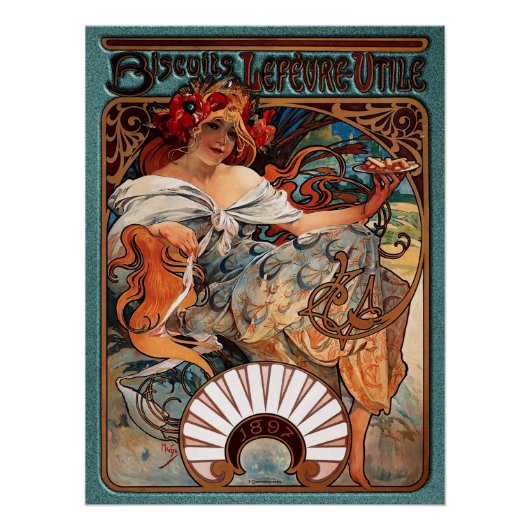 Alphonse Mucha Biscuits Lefevre-Utile Speckled van Perfect Poster (Voorkant)