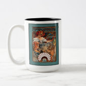 Alphonse Mucha Biscuits Lefevre-Utile Speckled van Tweekleurige Koffiemok (Links)