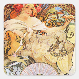 Alphonse Mucha Biscuits Lefevre-Utile Vierkante Sticker