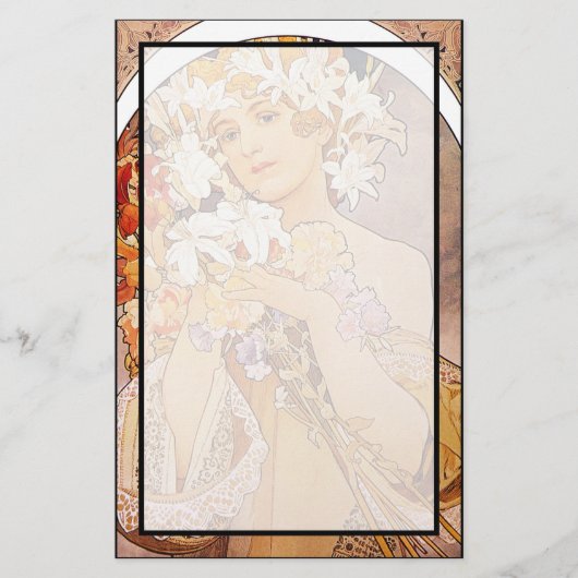 Alphonse Mucha Bloem Briefpapier (Voorkant)