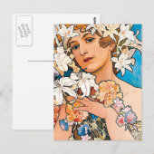 Alphonse Mucha - Bloem - Retro Art Nouveau Briefkaart (Voorkant / Achterkant)