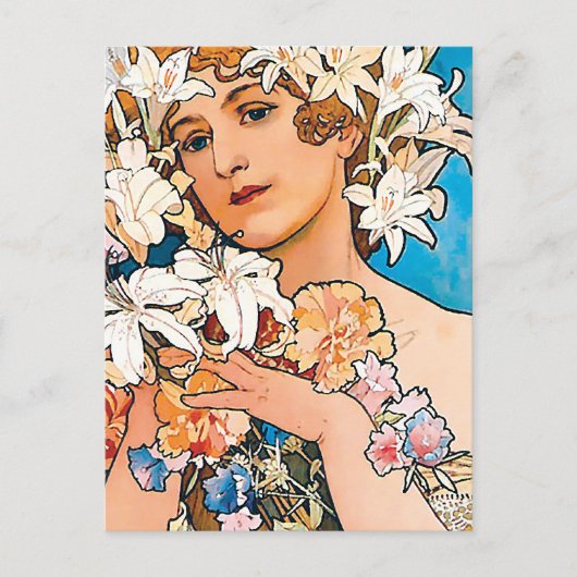 Alphonse Mucha - Bloem - Retro Art Nouveau Briefkaart (Voorkant)
