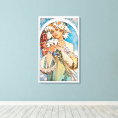 Alphonse Mucha - Bloem - Retro Art Nouveau Canvas Afdruk (Insitu (Houten vloer))