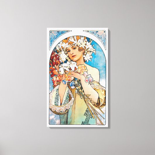 Alphonse Mucha - Bloem - Retro Art Nouveau Canvas Afdruk (Voorkant)