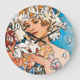 Alphonse Mucha - Bloem - Retro Art Nouveau Grote Klok