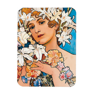 Alphonse Mucha - Bloem - Retro Art Nouveau Magneet