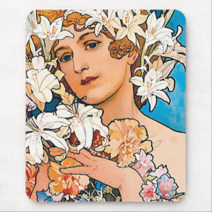 Alphonse Mucha - Bloem - Retro Art Nouveau Muismat