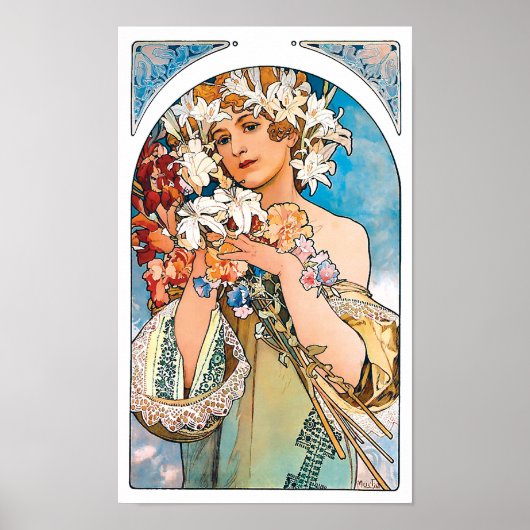 Alphonse Mucha - Bloem - Retro Art Nouveau Poster (Voorkant)