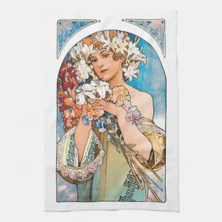 Alphonse Mucha - Bloem - Retro Art Nouveau Theedoek