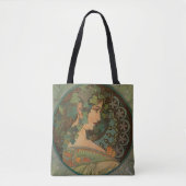 Alphonse Mucha bloemenmeisje  canvas tas (Voorkant)