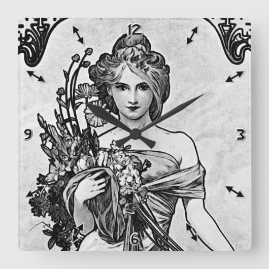 Alphonse Mucha Broken Blossoms Vierkante Klok (Voorkant)