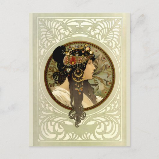 Alphonse Mucha - Byzantijnse hoofden brunette Briefkaart (Voorkant)