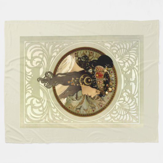 Alphonse Mucha - Byzantine Head Brunette Fleece Deken (Voorkant (Horizontaal))