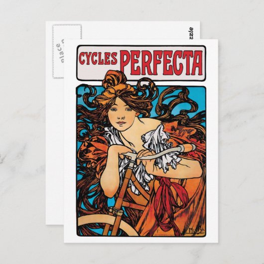 Alphonse Mucha - Cycla Perfecta Retro Art Nouveau Briefkaart (Voorkant / Achterkant)
