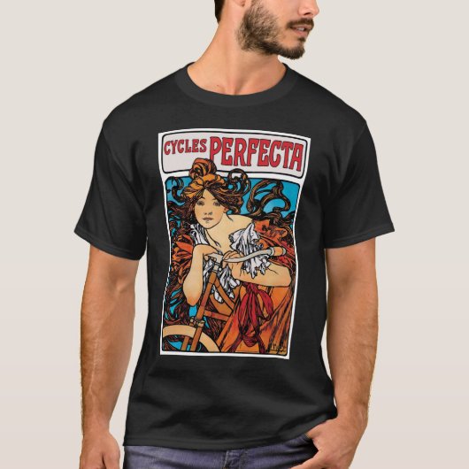 Alphonse Mucha - Cycla Perfecta Retro Art Nouveau T-shirt (Voorkant)