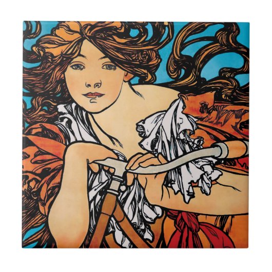 Alphonse Mucha - Cycla Perfecta Retro Art Nouveau Tegeltje (Voorkant)