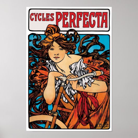 Alphonse Mucha - Cycles Perfecta Retro Art Nouveau Poster (Voorkant)