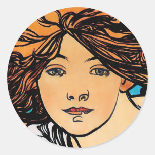 Alphonse Mucha - Cycles Perfecta Retro Art Nouveau Ronde Sticker