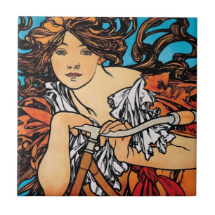 Alphonse Mucha - Cycles Perfecta Retro Art Nouveau Tegeltje