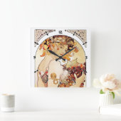 Alphonse Mucha Dame With Fruit Vierkante Klok (Huis)
