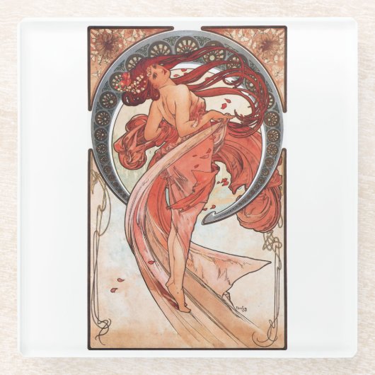 Alphonse Mucha Dance 1898 Art  Glazen Onderzetter (Voorkant)