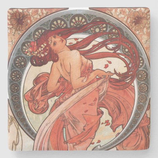 Alphonse Mucha Dance 1898 Art  Stenen Onderzetter (Voorkant)