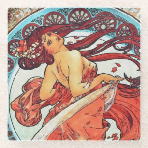 Alphonse Mucha Dance  Art Nouveau Painting Glazen Onderzetter