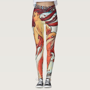 Alphonse Mucha Dance  Art Nouveau Painting Leggings