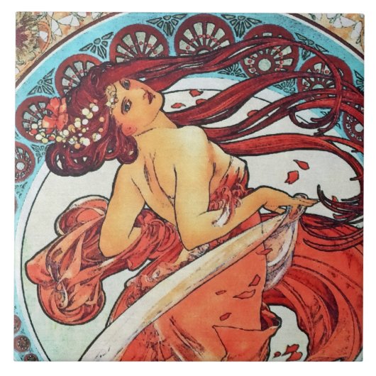 Alphonse Mucha Dance  Art Nouveau Painting Tegeltje (Voorkant)
