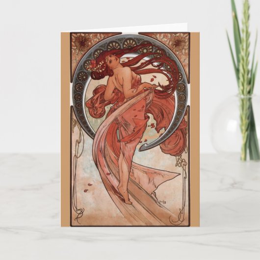 Alphonse Mucha, "Dance" Art Nouveau Wenskaart Kaart (Voorkant)