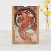 Alphonse Mucha, "Dance" Art Nouveau Wenskaart Kaart (Gele Bloem)