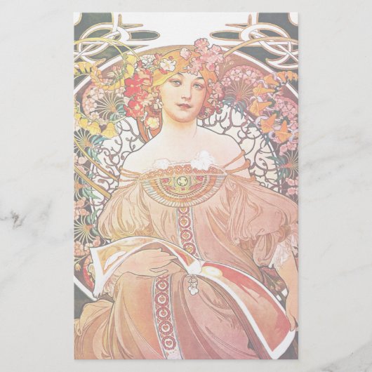Alphonse Mucha Daydroom Floral  Art Nouveau Briefpapier (Voorkant)