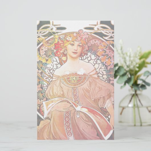 Alphonse Mucha Daydroom Floral  Art Nouveau Briefpapier (Staand voorkant)