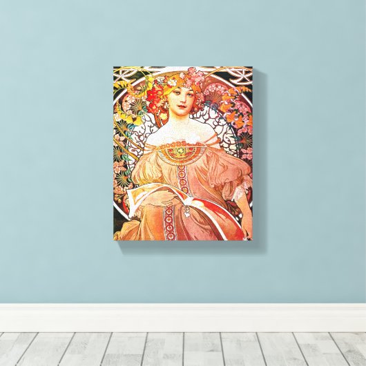 Alphonse Mucha Daydroom Floral  Art Nouveau Canvas Afdruk (Insitu (Houten vloer))
