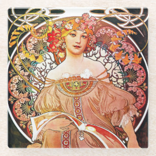 Alphonse Mucha Daydroom Floral Art Nouveau Glazen Onderzetter