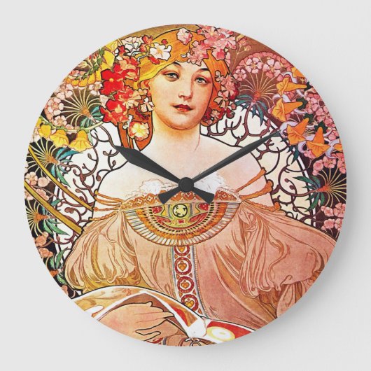 Alphonse Mucha Daydroom Floral  Art Nouveau Grote Klok (Voorkant)