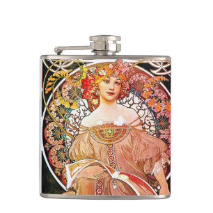 Alphonse Mucha Daydroom Floral Art Nouveau Heupfles