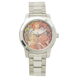 Alphonse Mucha Daydroom Floral  Art Nouveau Horloge