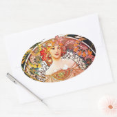 Alphonse Mucha Daydroom Floral Art Nouveau Ovale Sticker (Envelop)