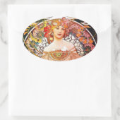 Alphonse Mucha Daydroom Floral Art Nouveau Ovale Sticker (Tas)