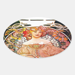Alphonse Mucha Daydroom Floral Art Nouveau Ovale Sticker