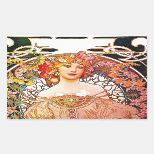 Alphonse Mucha Daydroom Floral Art Nouveau Rechthoekige Sticker