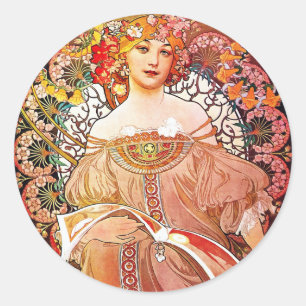 Alphonse Mucha Daydroom Floral Art Nouveau Ronde Sticker