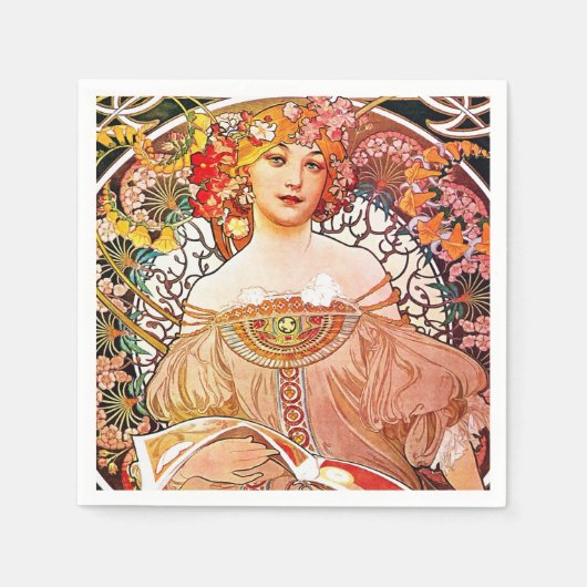Alphonse Mucha Daydroom Floral  Art Nouveau Servet (Voorkant)