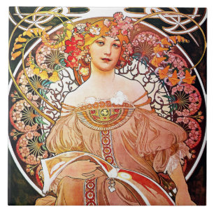 Alphonse Mucha Daydroom Floral Art Nouveau Tegeltje