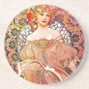 Alphonse Mucha Daydroom Floral  Art Nouveau Zandsteen Onderzetter