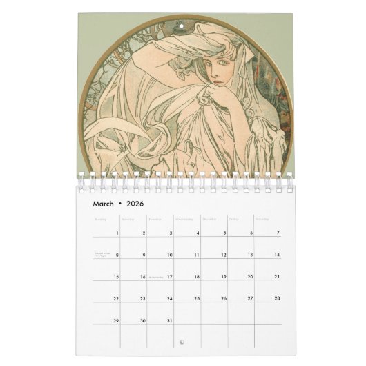 Alphonse Mucha De 12 maanden Art Nouveau Kalender (Mar 2026)
