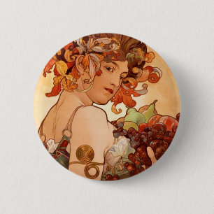 Alphonse Mucha - De groeten Ronde Button 5,7 Cm