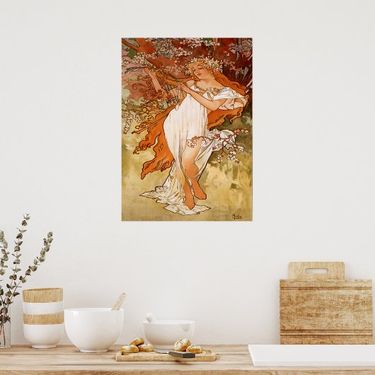 Alphonse Mucha - de lente - de seizoenen Poster (Keuken)